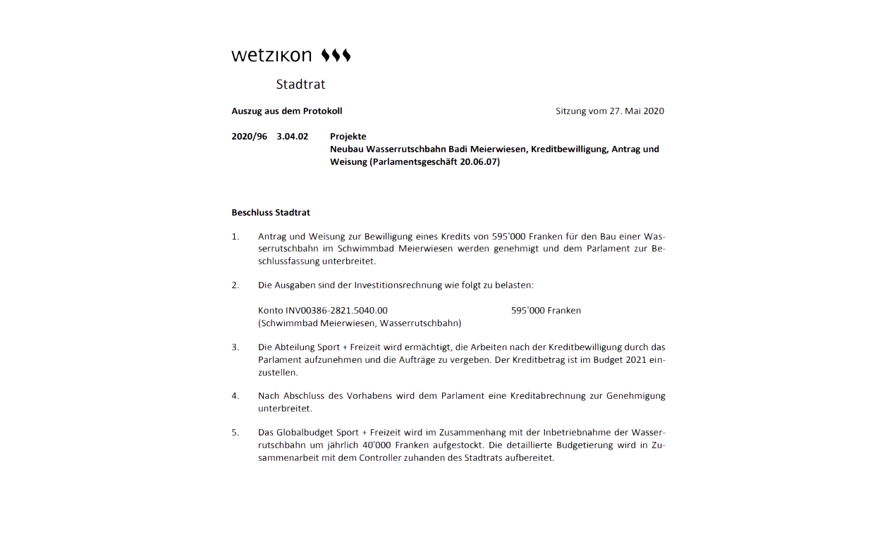 Neubau Wasserrutschbahn Badi Meierwiesen